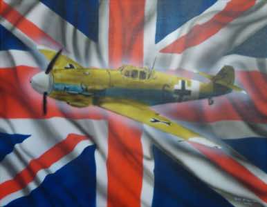Lost in a waving Union Jack helping celebrate the centenary. Painted on canvas using golden airbrush colours and sealed with lacquer.