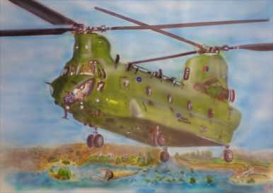 Assisting in the floods of 2014. Painted on shoellshammer G4 airbrush paper using Schmincke aero colour fluid acrylic and sealed with lacquer. 